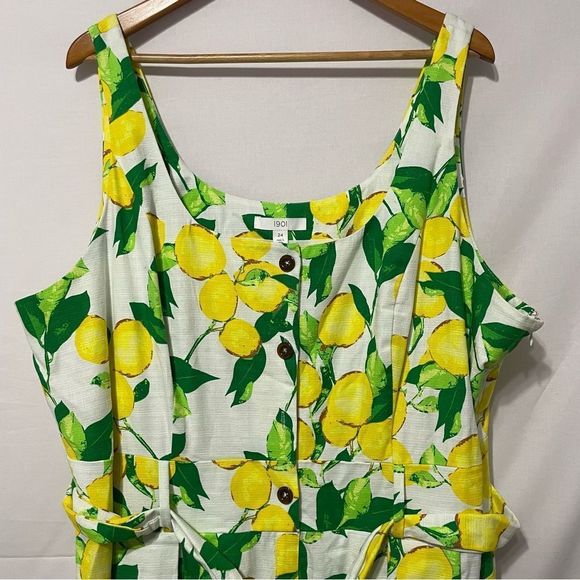 Sz 24 Nordstrom 1901 Button Front Lemon Print Dress - Picture 3 of 12